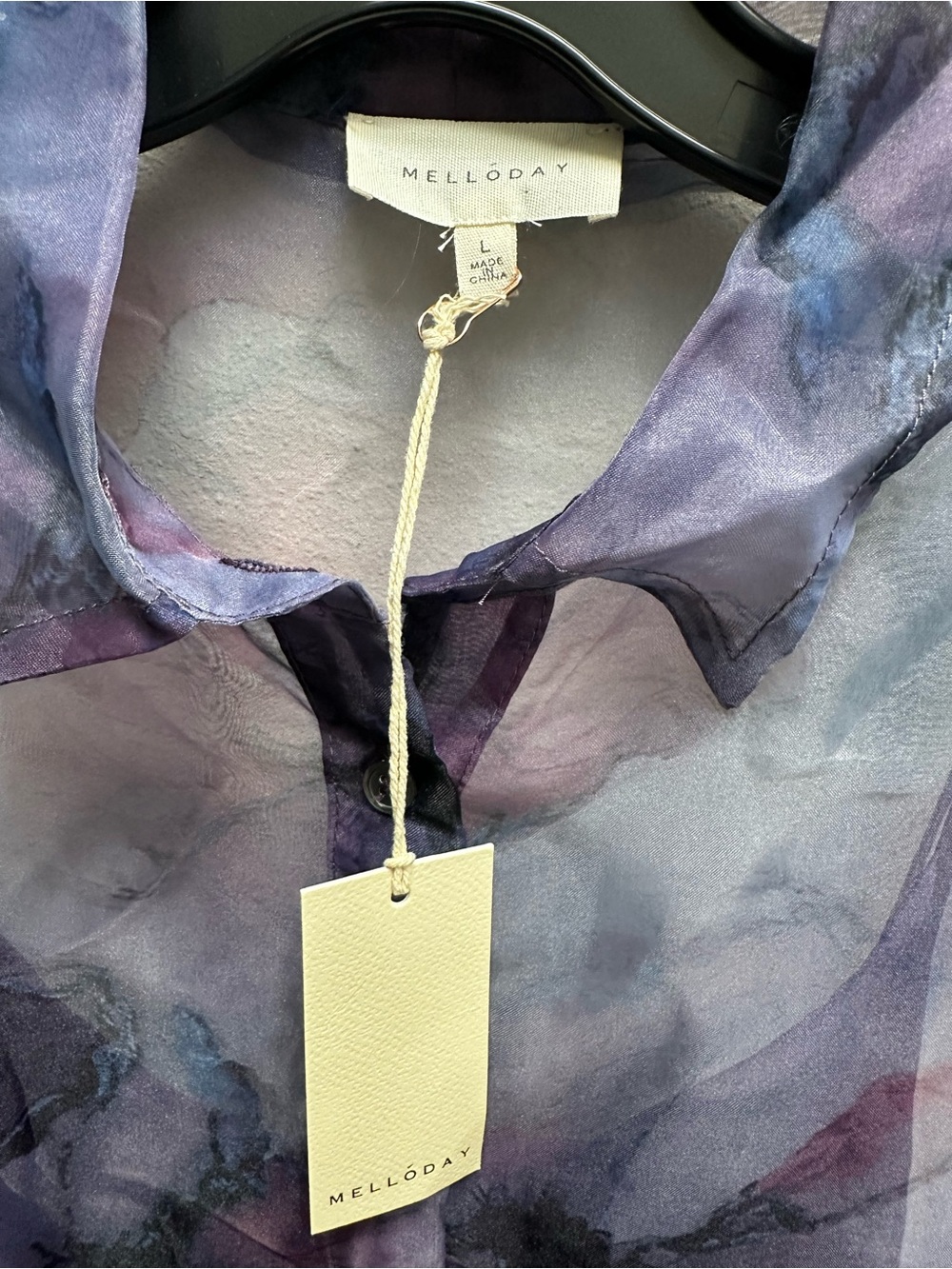 MELLODAY Dreamy Sheer Watercolor Midi Dress Lavender Floral Tie-Waist Midi Dress - Picture 3 of 3